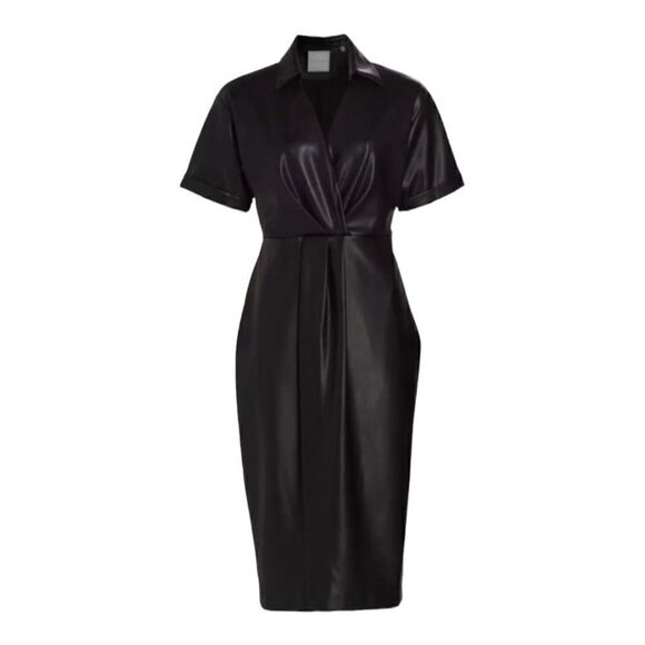 Elie Tahari Vegan Leather Midi Dress Size 6 - Picture 2 of 7